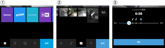 ①エフェクト②編集③長さ調節