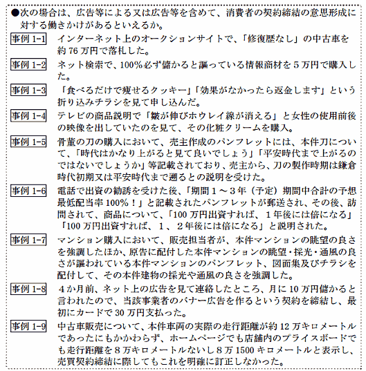 消費者委員会専門調査会に消費者庁から提示された資料
