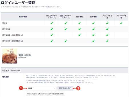 ログインユーザー管理画面