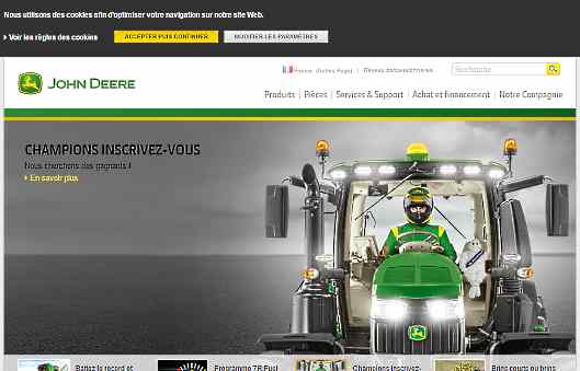 グローバルEC・越境ECで売り上げを伸ばす6つの重要ステップ③ 【画像イメージ】 John Deere社のフランス向けサイト