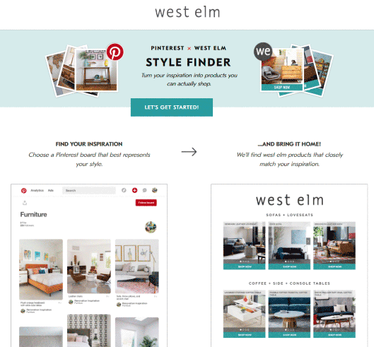 「West Elm Pinterest Style Finder」のサービスサイト