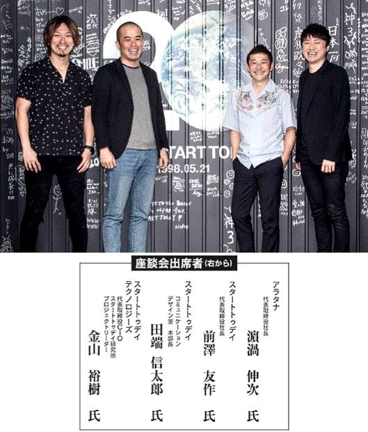 スタートトゥデイの前澤友作社長、田端信太郎氏、スタートトゥデイテクノロジーズの金山裕樹社長、アラタナの濵鍋伸次社長が対談
