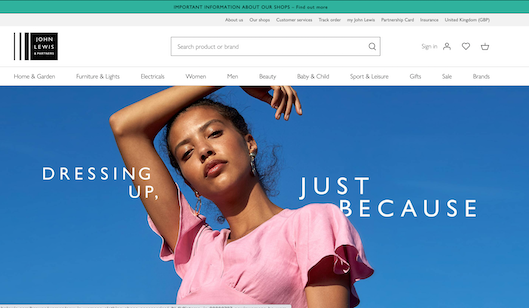 「John Lewis」のサイトトップページ