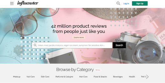 レビューサイト「Influenster」のトップページ