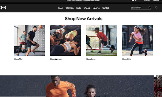 「UNDER ARMOUR」のサイトトップページ