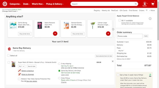チェックアウトまでのステップ数が少ない「Target」