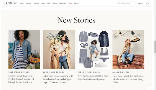 インフルエンサーを起用した「J.Crew」の商品コーナー