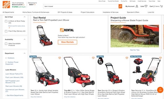 住宅リフォーム・建築資材の「The Home Depot」の検索画面
