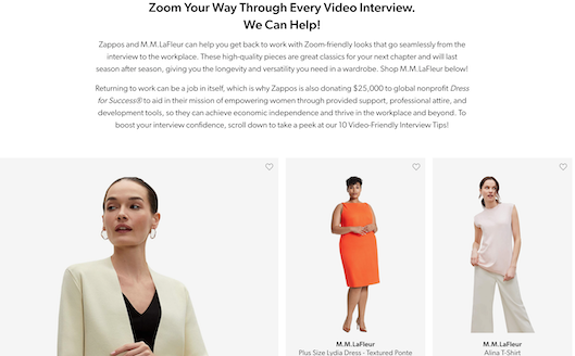 「M.M.LaFleur」が「Zappos.com」内で実施している仕事復帰キャンペーン