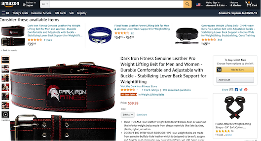 1万件以上のレビューを獲得するDark Iron社のAmazon販売ページ