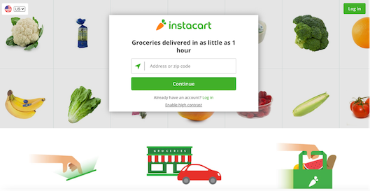 Instacartのウェブサイトトップページ
