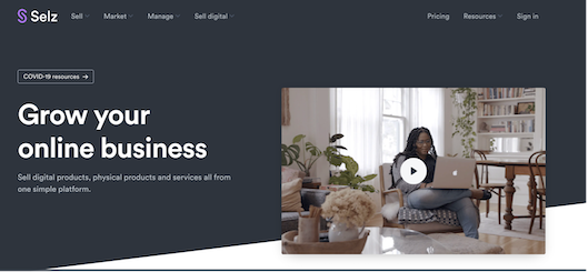 「Selz.com」のトップページ（画像：サイトより編集部がキャプチャ）