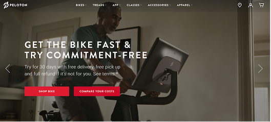 「Peloton」のサイトトップページ