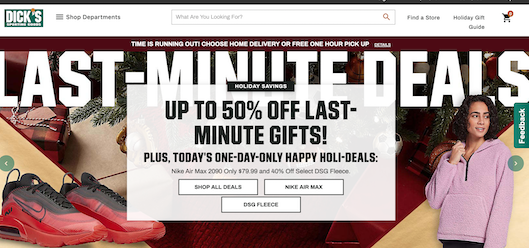 「Dick's Sporting Goods」のサイトトップページ