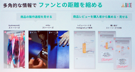 多角的な情報でファンとの距離を縮める　商品の製作過程を見せる
商品レビューを購入者から集める→見せる