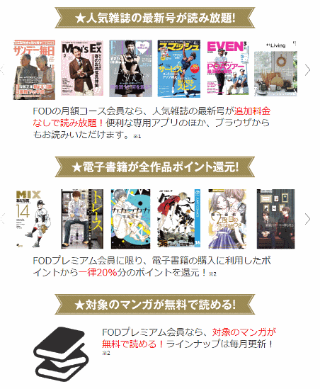 動画コンテンツだけではなく、雑誌の見放題、電子書籍がお得に購入できる会員サービスも展開する