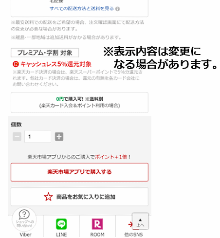 キャッシュレス・消費者還元事業 「楽天市場」での表示イメージ