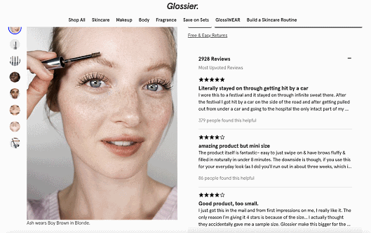 アメリカの人気コスメブランド「Glossier」のレビュー活用例