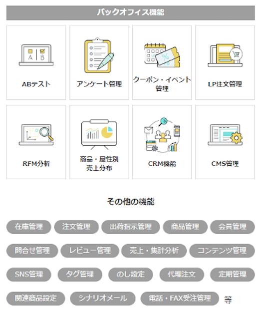 豊富なバックオフィス機能も標準搭載しているメルカート