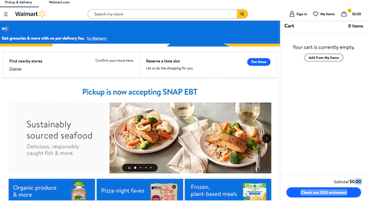 Walmartの「Pick Up Delivery」に特化したページ