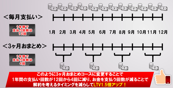 毎月支払いと「3か月おまとめコース」の比較
