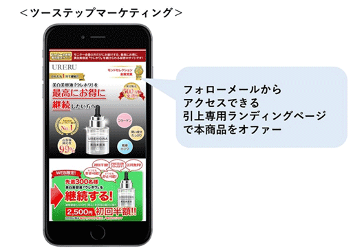 図：フォローメールからアクセスできる引上専用ランディングページで本商品をオファー
