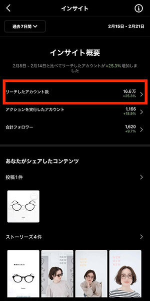 よむよむカラーミー Instagram アカウント全体のリーチを確認する