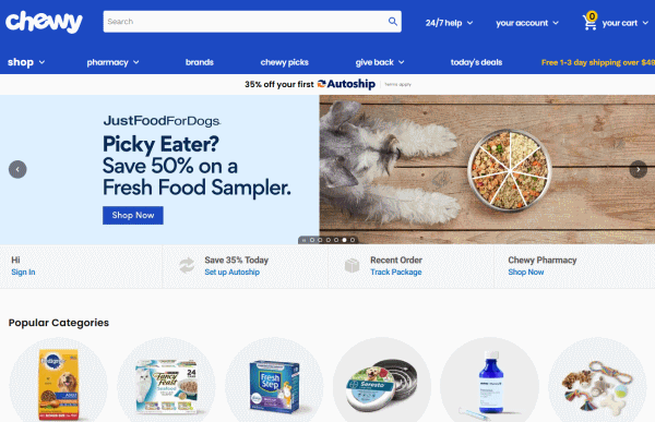 ペット用品関連のEC企業「Chewy」