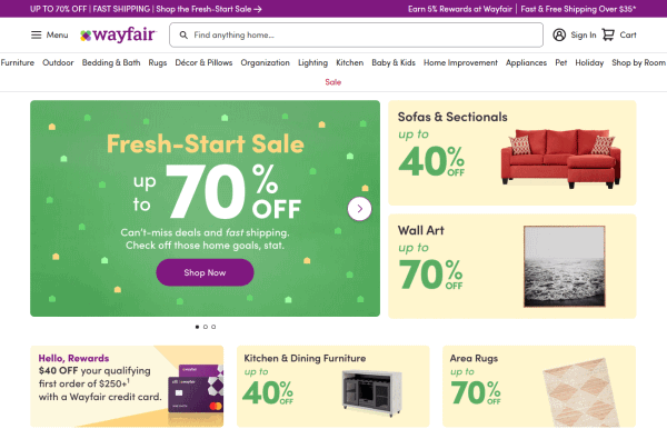 家具や家庭用品などを販売するEC企業「Wayfair」