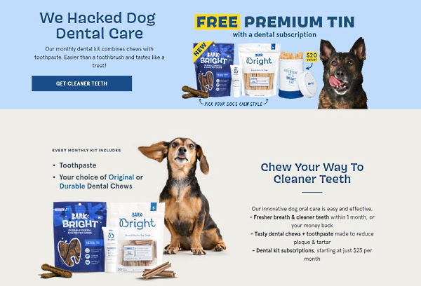 Barkが展開する犬用のデンタルケアグッズ「Bark Bright」（画像は編集部がBarkのサイトからキャプチャ）