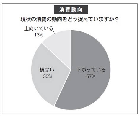 現状の消費動向は「下がっている」と感じる企業が多い結果になった