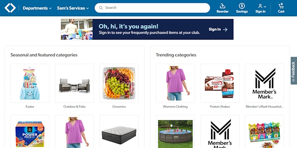 「Sam's Club」の公式ECサイト（画像は同サイトから編集部がキャプチャ）