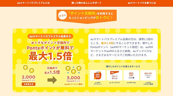 会員はポイントが最大1.5倍になる仕組みとしている（画像は「auスマートパス」公式サイトから編集部がキャプチャ）