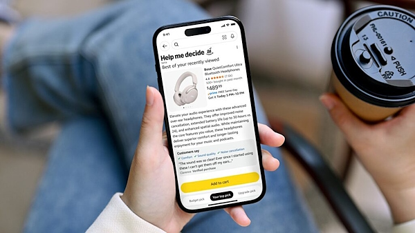 「Help Me Decide」のイメージ。ユーザーにお薦めする商品の要点をまとめ、パーソナライズされたレビューをAIが表示。画面の下部には代替オプションも提示する（Amazonの公式ブログ「About Amazon」）