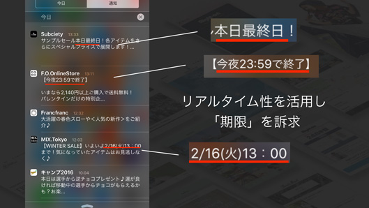 リアルタイム性を活用し「期限」を訴求