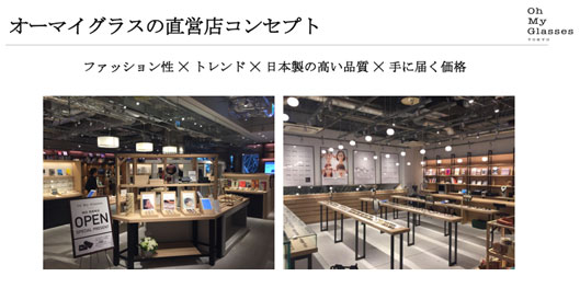 オーマイグラスの直営店コンセプト　ファッション性 トレンド 日本製の高い品質 手に届く価格
