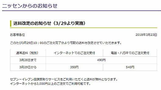 ニッセンが送料を改定