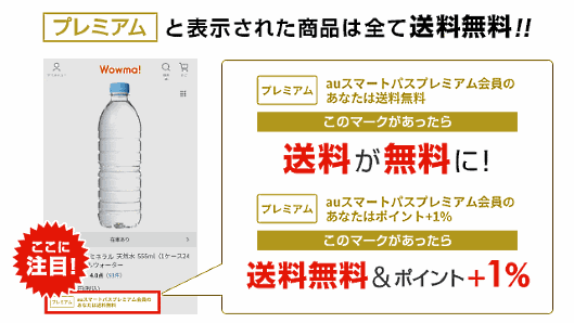 KDDIとauコマース＆ライフ（aCL）は2019年7月下旬以降、運営する総合ショッピングモール「au Wowma!（エーユー ワウマ）」（7月25日以降、「Wowma!」から「au Wowma!」へ名称変更する）で、auスマートパスプレミアム会員が購入した商品の送料を無料にするプレミアム特典の提供を始める