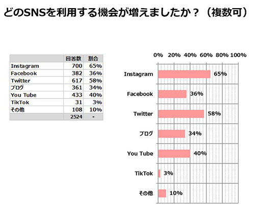 調査データ SNS利用 増えた 新型コロナウイルスの影響 Instagram Twitter YouTube ブログ