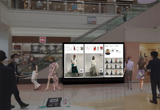 STAFF STARTを活用し、イオンモール内のサイネージで配信したイメージ図