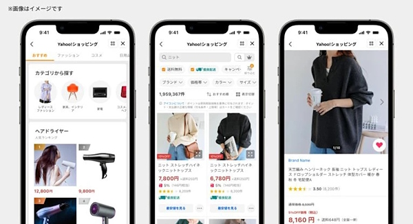 「PayPay」のアプリ内から「Yahoo!ショッピング」の買い物をするイメージ