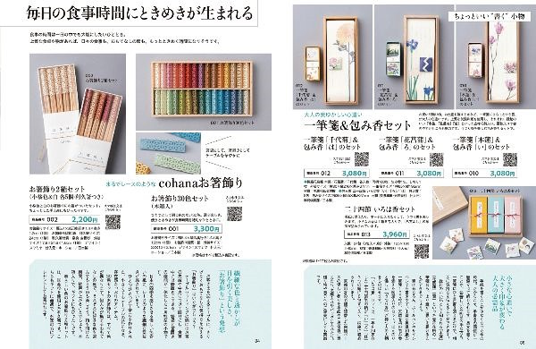 「食卓小物」（左）と「書く小物」の通販誌面イメージ