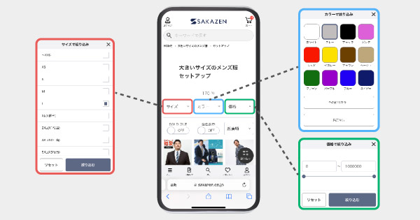 坂善商事 サカゼン ZETA SEARCH サイズ、カラー、価格を掛け合わせた思慕仕込み検索を実装