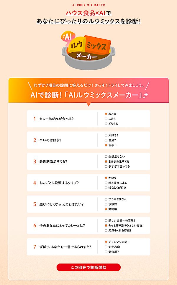 「AIルウミックスメーカー」の診断画面