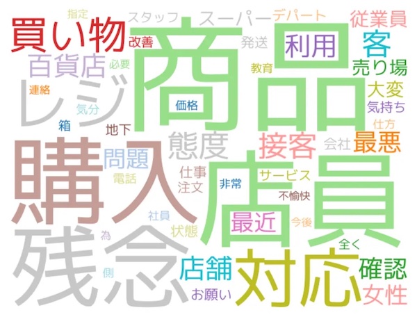 各種商品小売業の悪評・クレームにおける頻出単語